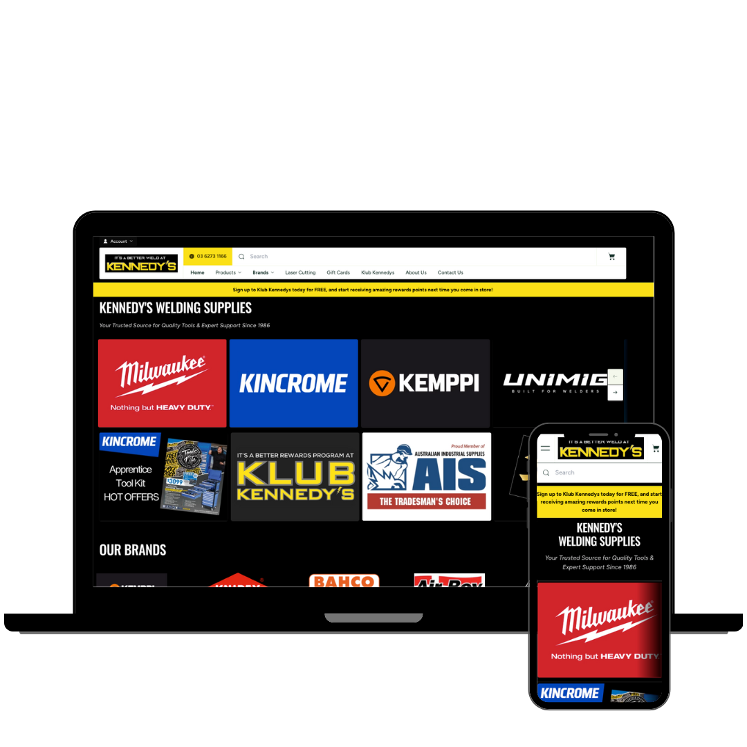 Kennedys Welding Supplies new website with Milwaukee, Kincrome, Kemppi, Australian Industrial Supplies, UNIMIG by Boost Your Brand