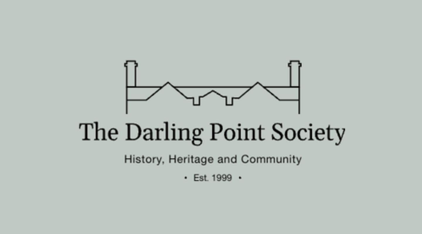 this is an image of The Darling Point Society logo for history heritage and community organisation on a grey background