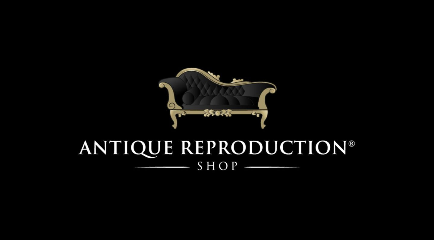 this is an image of Antique Reproduction Shop logo with black sofa icon on black background