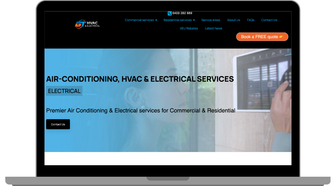 This is an image of the GT HVAC & Electrical website on the Boost Your Brand Digital marketing website, for tradies and trade businesses