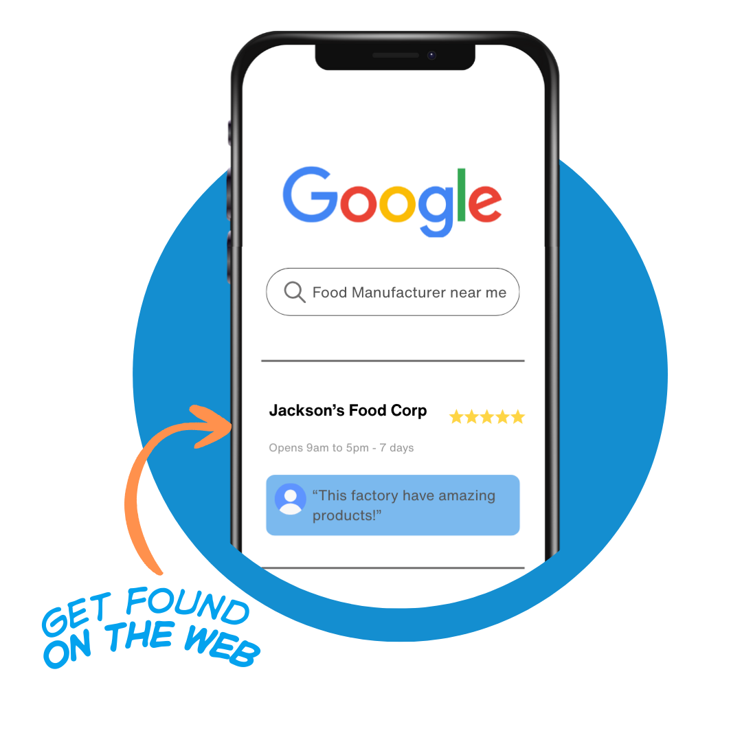 this is an image of Google search results on mobile showing a food manufacturer business being found online